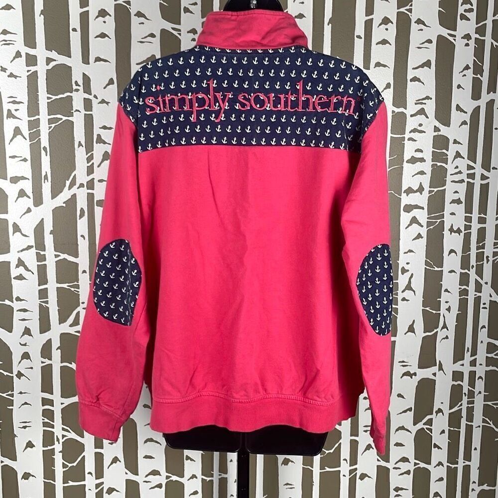 Simply Southern Anchor Print Zip Neck Sweatshirt L
